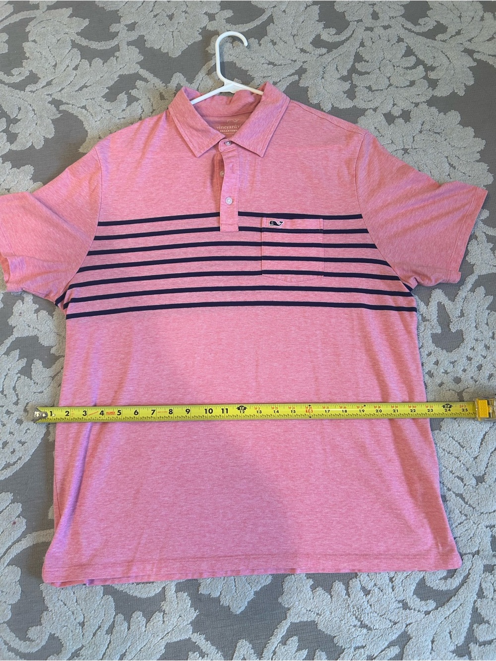 Vineyard Vines Heather Pink Polo with Navy Stripes